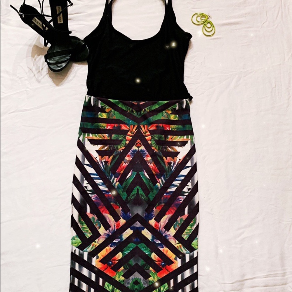 Tropical Print Sexy Pull on Pencil Skirt